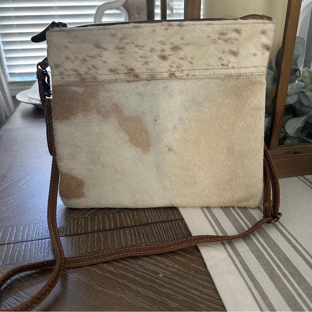Myra Bag Cream and Brown Cowhide Crossbody